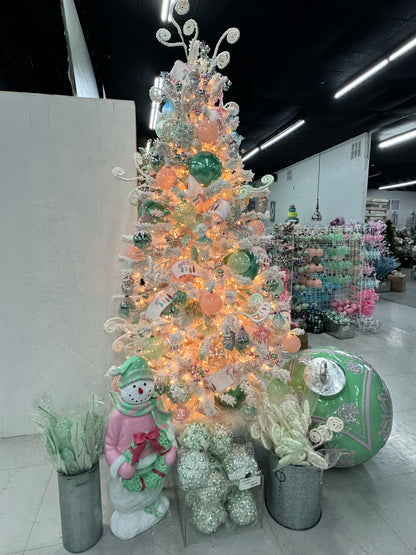 31'' Fiberglass Ball Ornament With Led Light (Mint Ball With Pink Hand Painting) | LC (IN STORE PICKUP ONLY)