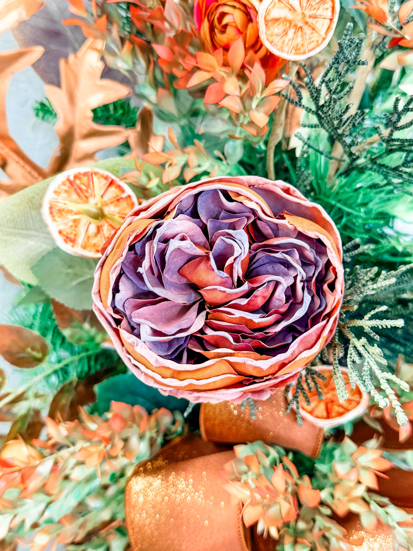 DIY Kit Elegant Fall Teardrop Featuring English Roses, Ranunculus & Orange Slices {Assembly Required}