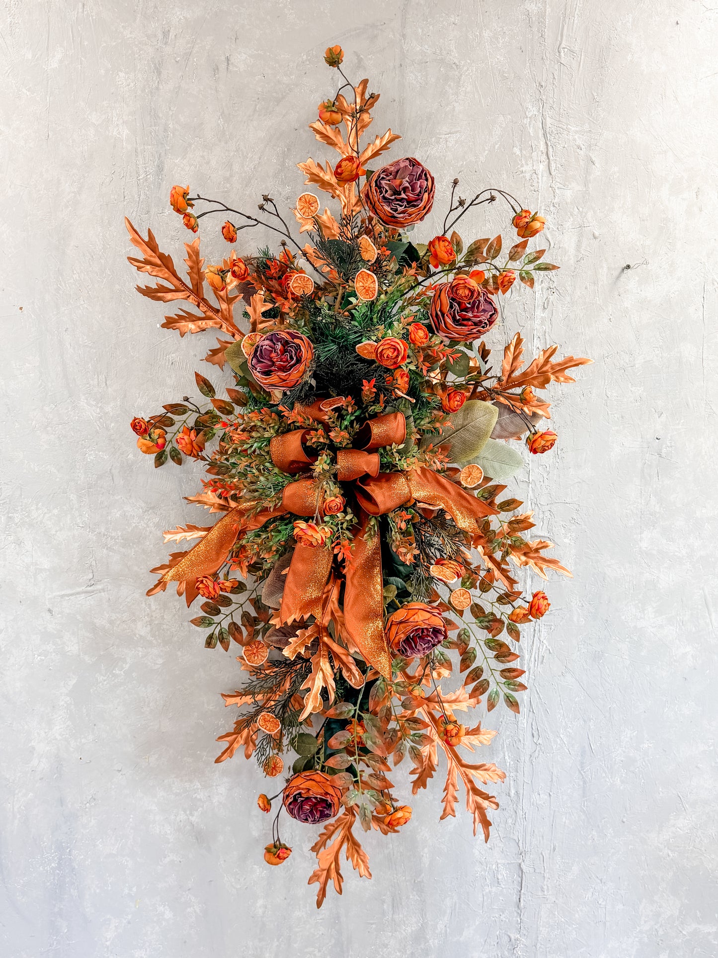 DIY Kit Elegant Fall Teardrop Featuring English Roses, Ranunculus & Orange Slices {Assembly Required}