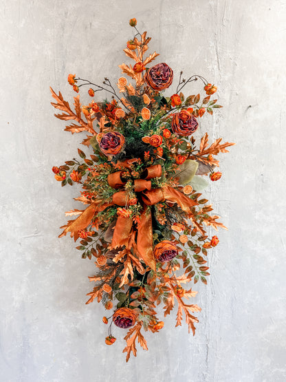 DIY Kit Elegant Fall Teardrop Featuring English Roses, Ranunculus & Orange Slices {Assembly Required}