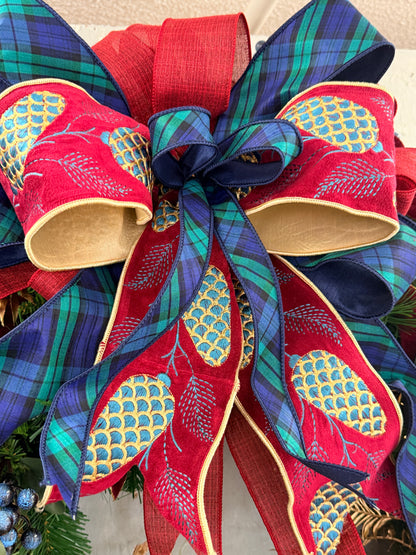 Navy Blue and Evergreen Plaid Ribbon 1" x 10yd | IR