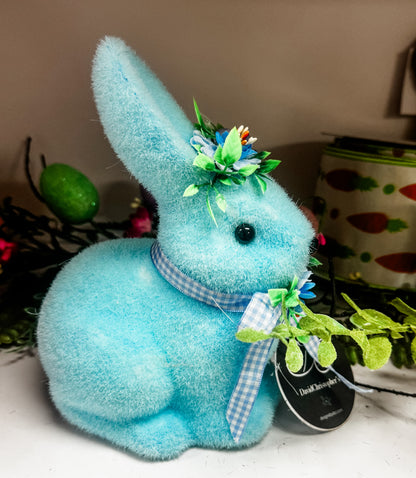 Sitting Bright Flocked Bunny in Blue 7.5" x 5.5" | BFE