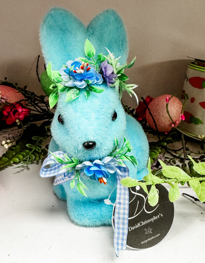 Sitting Bright Flocked Bunny in Blue 7.5" x 5.5" | BFE