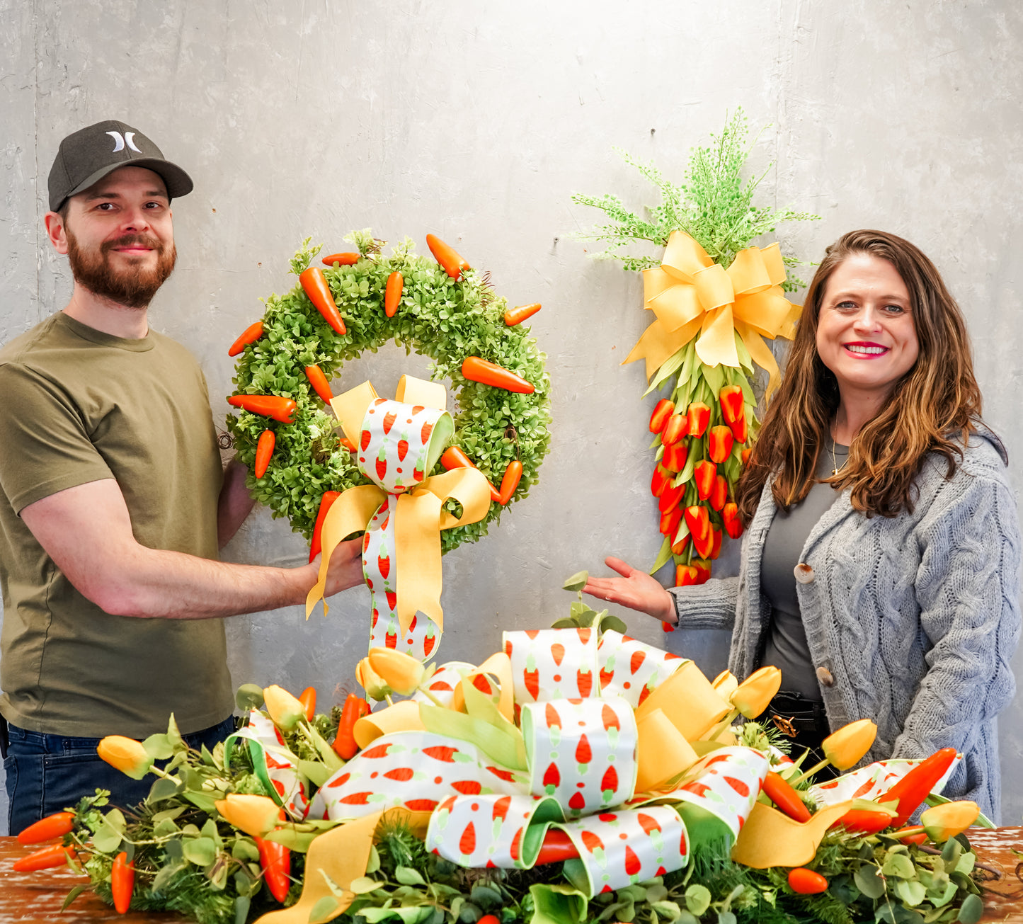 "Carrot Crazy Boxwood Wreath" {Completed Wreath}