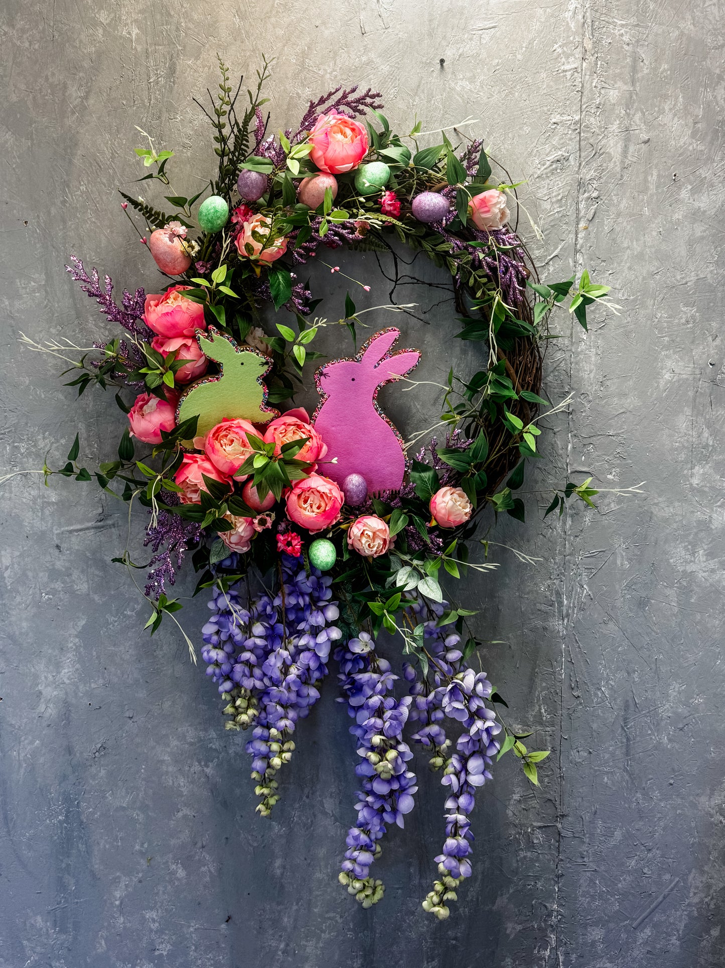 Hanging with Wisteria Wreath {Completed Wreath}