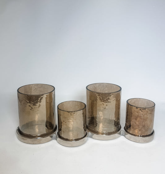 26”L Smoke Luster Glass Candle Holder Set of 7 pcs| SB