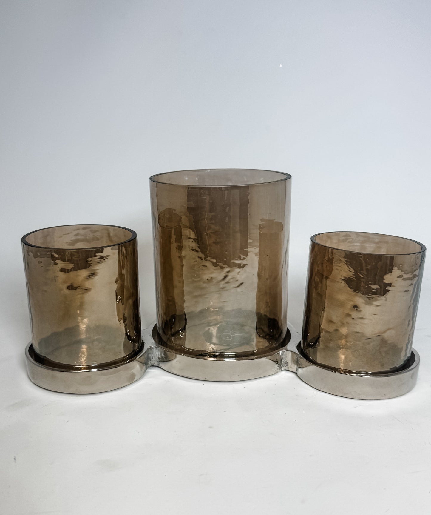 26”L Smoke Luster Glass Candle Holder Set of 7 pcs| SB