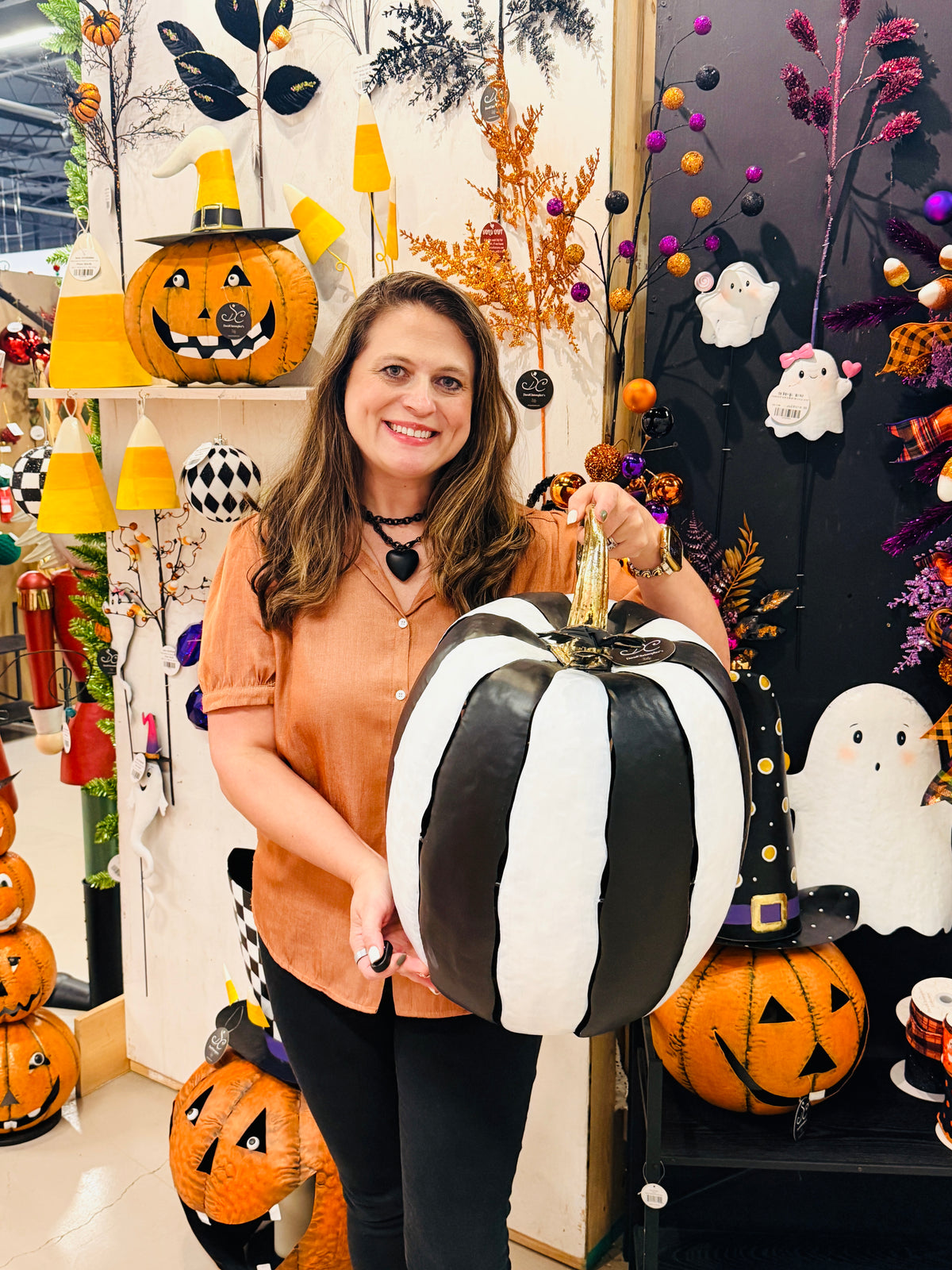 Metal Cut Out Pumpkin Lantern 20" Black/White | FH