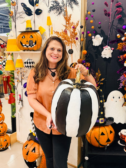 Metal Cut Out Pumpkin Lantern 20" Black/White | FH