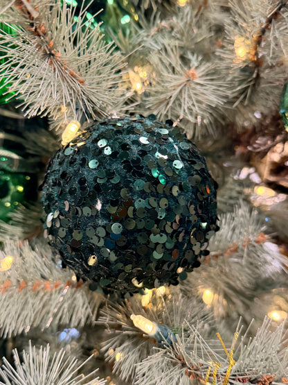 Faux Velvet Sequin Ornament - Dark Green 4" | KS