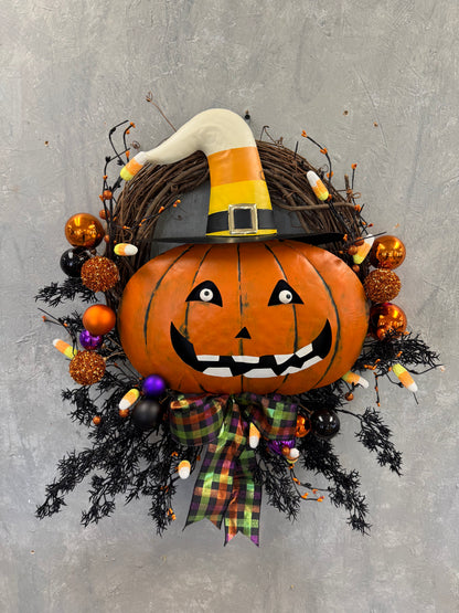 Candy Corn Hat Metal Pumpkin 17.75" | FH