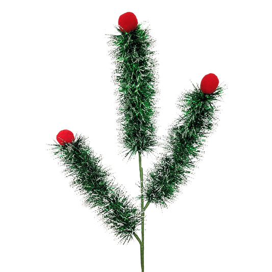 Christmasville Tinsel Ball Spray - Green/White/Red 26” | KS