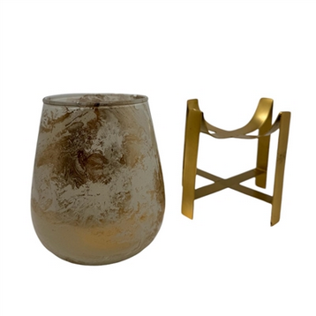 8”H Glass Candle Holder - White/Gold Marble | SB