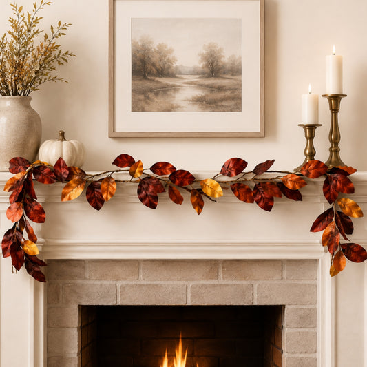 Wispy Fall Magnolia Garland 46" - Red Orange | KS
