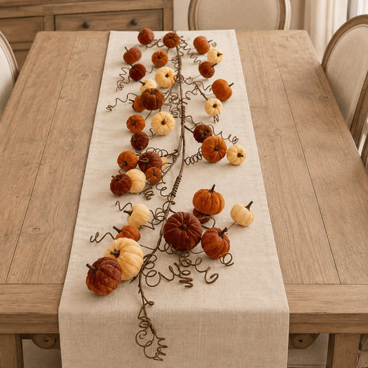 Happy Time Harvests Curly Twig Fabric Pumpkin Garland 48”  | KS