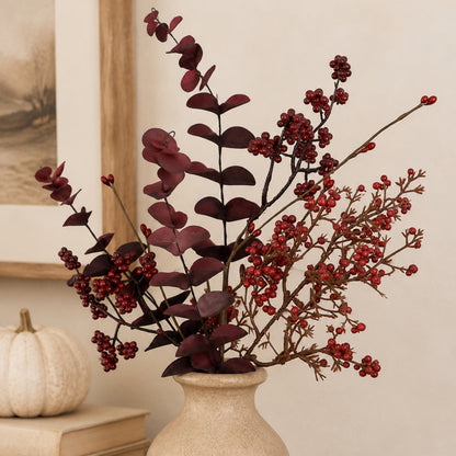 Mixed Berry Boxwood Spray Burgundy/Red 18" | KS