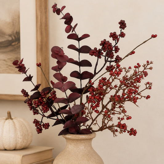 Mixed Berry Boxwood Spray Burgundy/Red 18" | KS