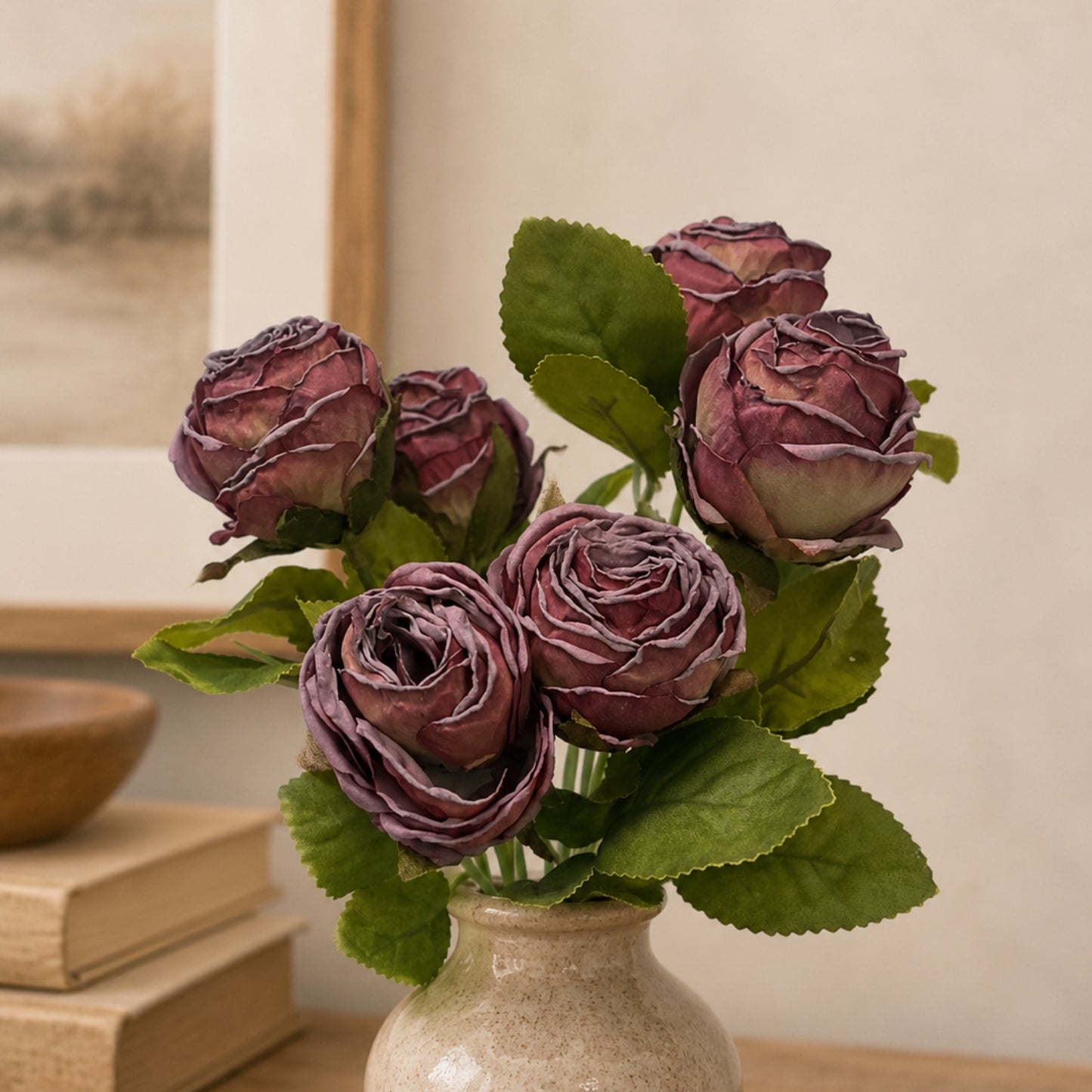 Mini Faux Dried Rose Bush x6 - 12" - Dried Purple | GT