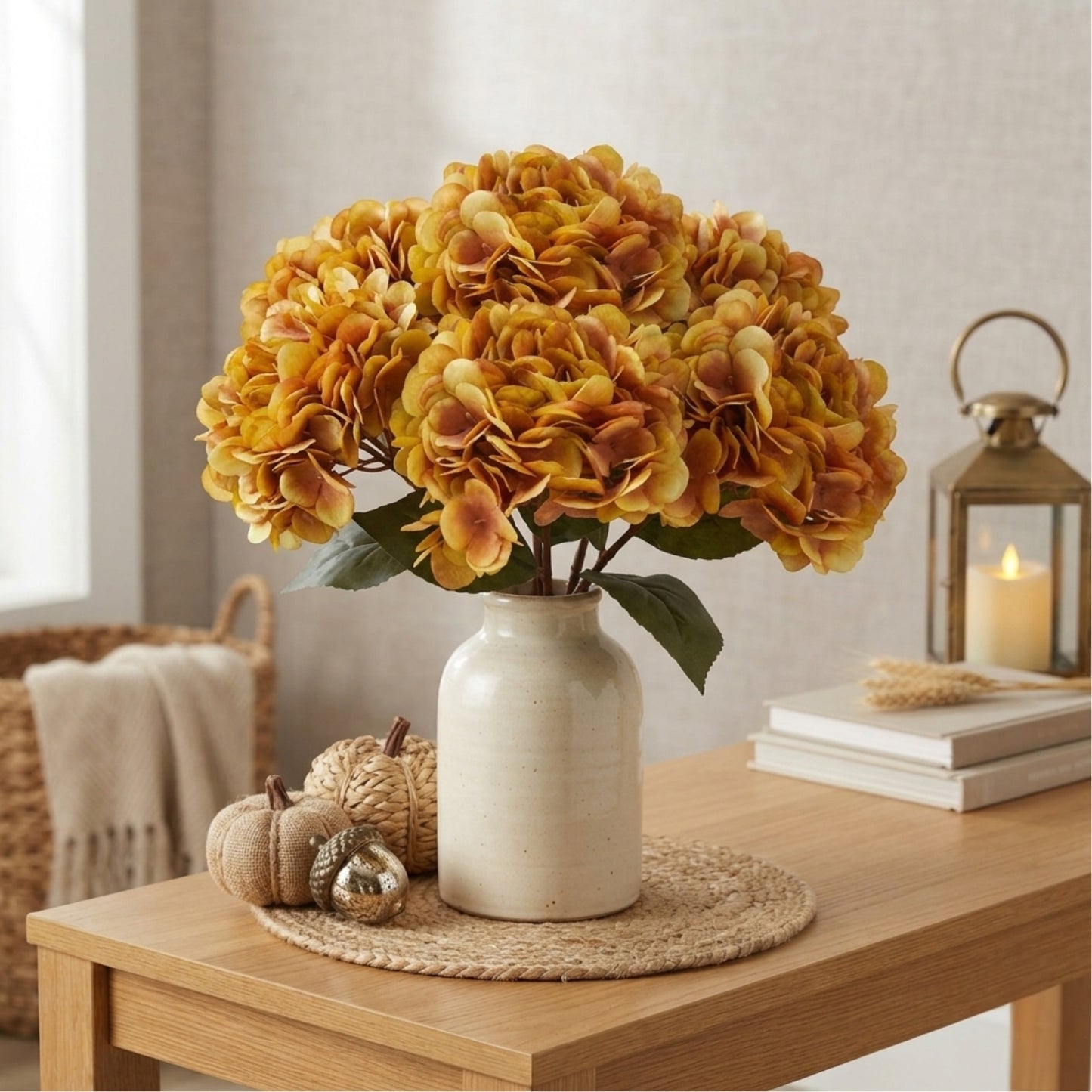 Faux Dried Hydrangea pick 13.5" - Gold/Brown | GT