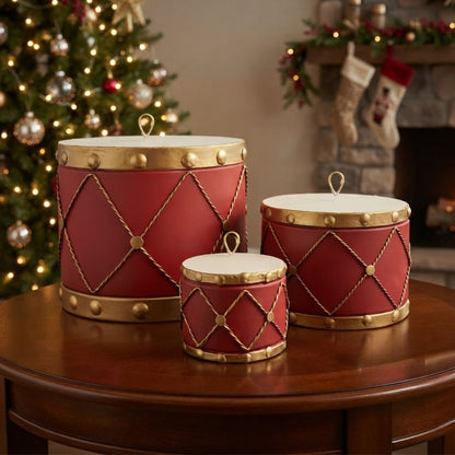 Metal Drum Ornament (set of 3) 10",7",4" - Red | FH