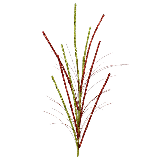 36'' Glittered Millet Grass Spray in Red/Apple | QD