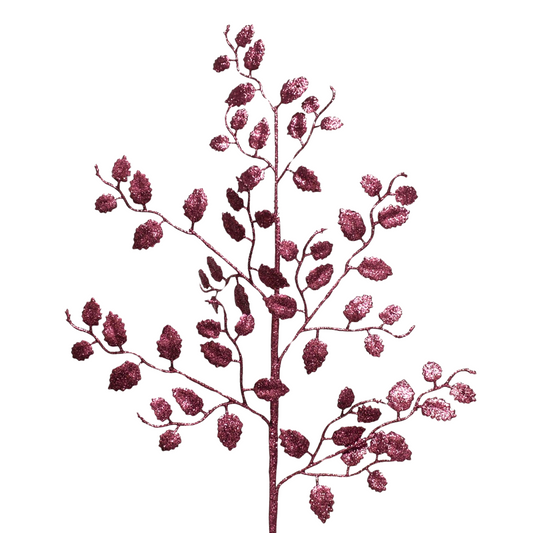 Glittered Holly Leaf Christmas Spray 26" in Plum | QD