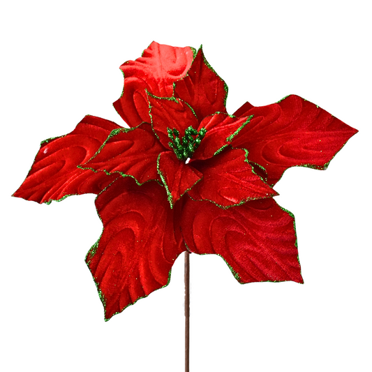 Velvet/Glittered Poinsettia - Red/Green 19"x13"Dia|QD