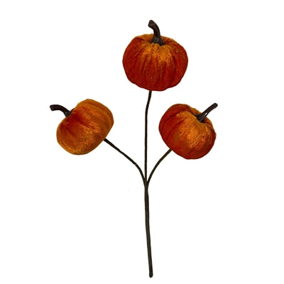 Velvet Pumpkin Pick x 3 - Orange 9”