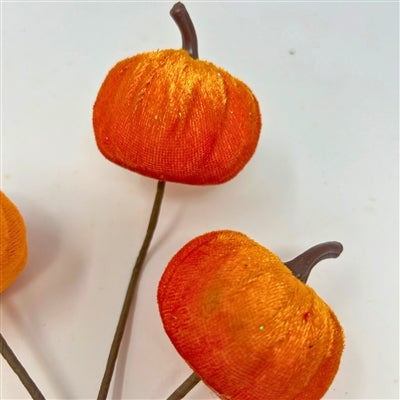 Velvet Pumpkin Pick x 3 - Orange 9”