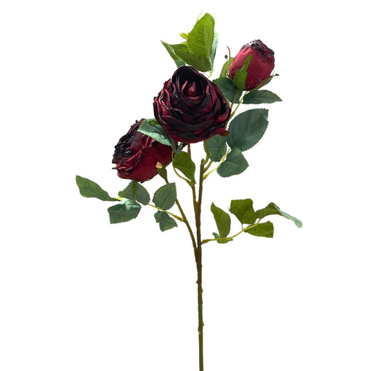 25" Vintage Garden Rose Spray x 3-Dark Red | YS