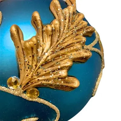 Winter Blue Embossed Gold Ornament 4"