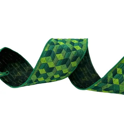 Stained Glass Pattern Green Ribbon 2.5” x 10yd | YT