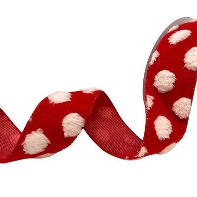 Fuzzy Red with White Dot Ribbon 2.5” x 10yd  | YT