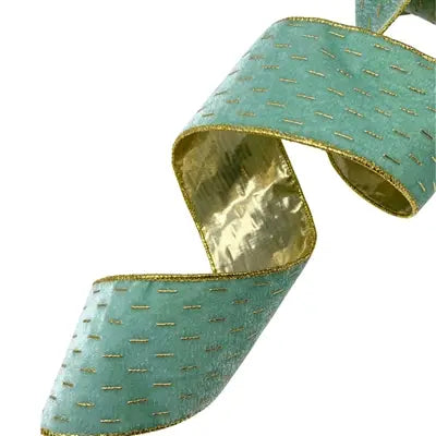 Aqua Velvet Gold Stripe Ribbon 2.5” x 10yd | YT