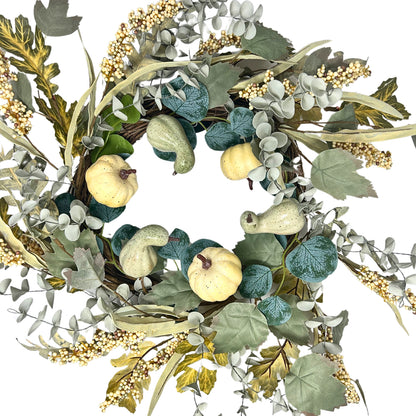 Crisp Fall Meadows Berry Eucalyptus Pumpkin Gourd Wreath 24” | YANTI