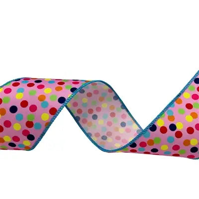 Blue Edge Pink Multi Dot Ribbon 2.5” x 10yd | YT