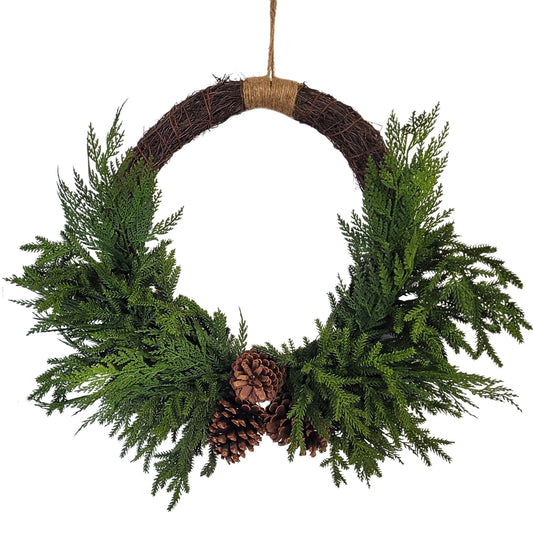 Real Touch Mini Spruce/Cedar Branch Half Vine Wreath 24" | XJ