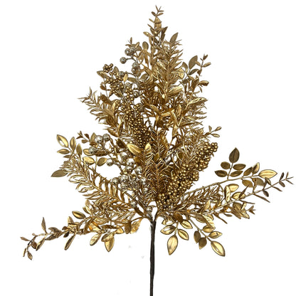 Marvelous Metallic Gold Mixed Foliage/Berry Stem 29"  | XJ