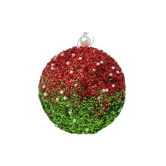 Dazzling Sequin Pearl Ombre Ball Ornament - Green/Red 4.75" | YK