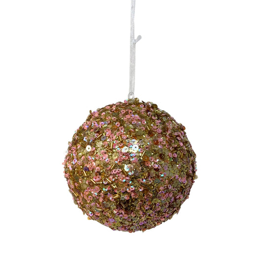 Shine Bright Jewel Bead Ball Ornament - Champagne/Iridescent 4" | YK