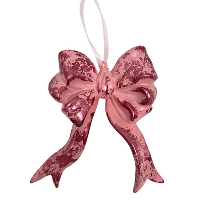 Plastic Hanging Bow Ornament - Pink 4.25" | YK