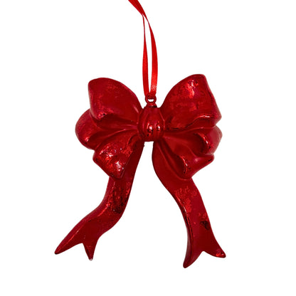 Plastic Hanging Bow Ornament - Red 4.25" | YK