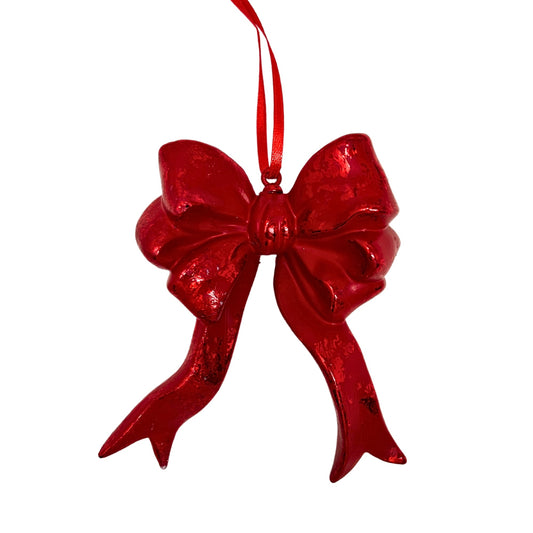 Plastic Hanging Bow Ornament - Red 4.25" | YK