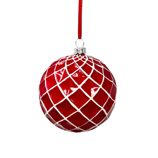 Candy Finish Ball Ornament - Red/White 4" | YK