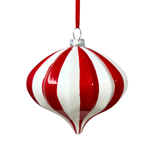 Candy Finish Finial Ornament - Red/White | YK