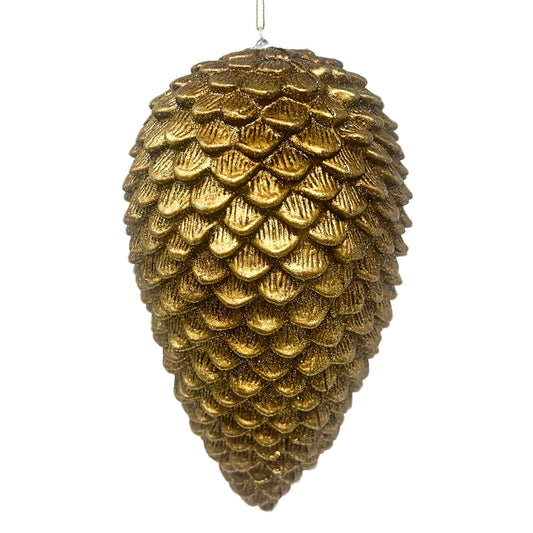 Plastic Pine Cone Ornament - Rustic Met. Gold 9" | YK
