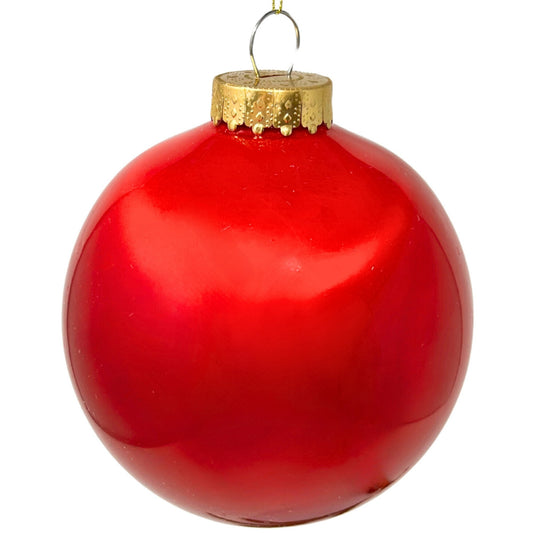 Plastic Pearl Finish Ball Ornament - Candy Red 6" | YK