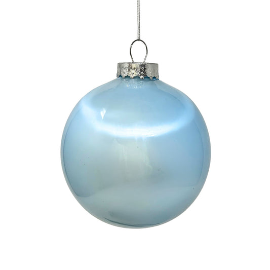 Plastic Pearl Finish Ball Ornament - Lt. Blue 4" | YK