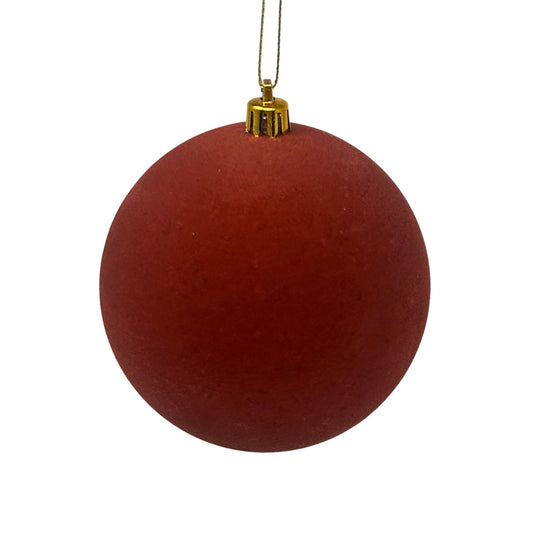 Plastic Flocked Ball Ornament - Burnt Umber 4" | YK