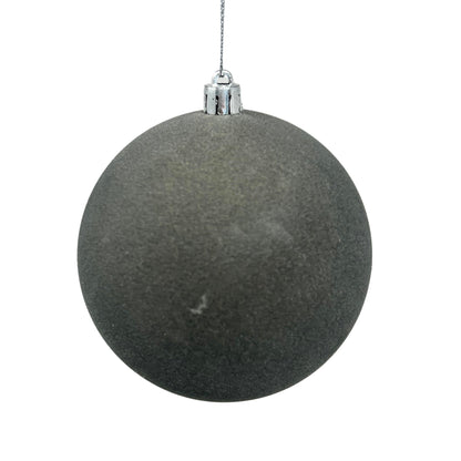 Plastic Flocked Ball Ornament - Charcoal 4" | YK